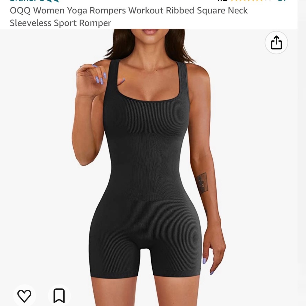 OQQ Yoga Romper with square neck ribbed size L black never worn